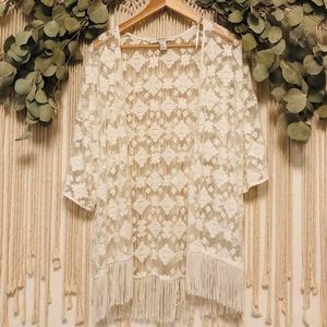 Sheer embroidered kimono cardigan